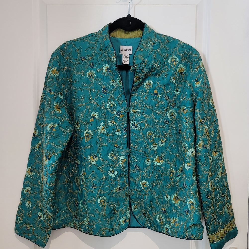 Stunning Chico Embroidered Asian Style Jacket Size 1 Small